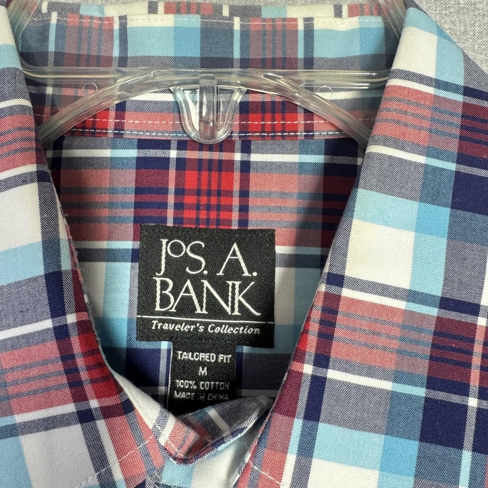 Jos A Bank Shirt Mens Medium Blue Red Plaid Travelers Collection Button Front - Picture 3 of 14